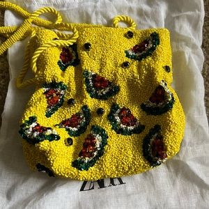 Zara Yellow Watermelon Beaded Drawstring pouch